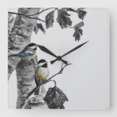Horloge Carrée Chickadees (Recto)