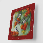 Horloge Carrée Chickadees Pomme récolte Rouge (Angle)