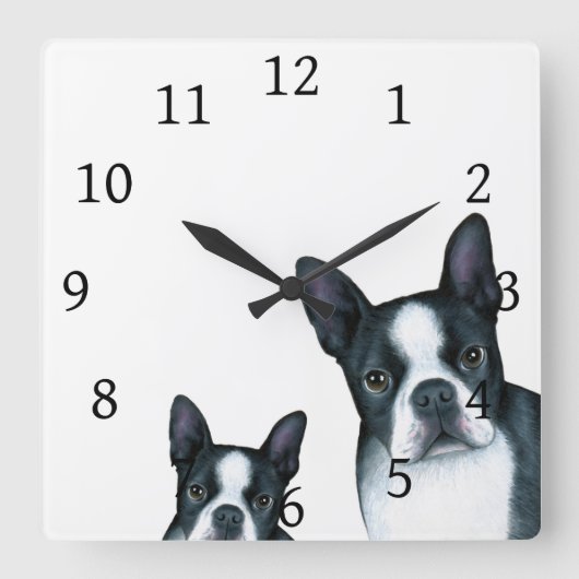 Horloge Carrée Chien 128 noir blanc Boston Terrier (Recto)