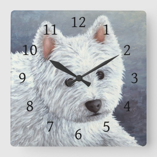 Horloge Carrée Chien 137 blanc Westie (Recto)