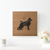 Horloge Carrée Chien berger allemand Silhouette Style rustique GS (Maison)