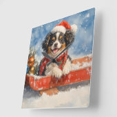 Horloge Carrée Chien chinois japonais dans la corniche laissez pa (Angle)