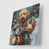 Horloge Carrée Chien Cockapoo à moto Noël (Angle)
