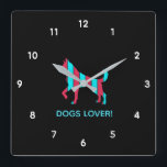 Horloge Carrée Chien - Cute Pop Art, Bleu & Rouge Animal Abstrait<br><div class="desc">Rétro, pop, création colorée de silhouette de chien, horloge Carré. Thème spécial de la couleur bleue et rouge, avec des icônes simples mais élégantes. art numérique original de Raphael Studio - 'Dog'.
Le style et la pop rétro, le design unique.
Texte modifiable : Modifiez le titre de votre choix.</div>