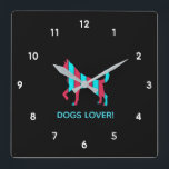 Horloge Carrée Chien - Cute Pop Art, Bleu & Rouge Animal Abstrait<br><div class="desc">Rétro,  pop,  création colorée de silhouette de chien,  horloge Carré. Thème spécial de la couleur bleue et rouge,  avec des icônes simples mais élégantes. art numérique original de Raphael Studio - 'Dog'.
Le style et la pop rétro,  le design unique.
Texte modifiable : Modifiez le titre de votre choix.</div>
