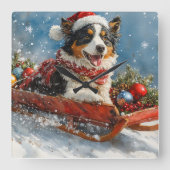 Horloge Carrée Chien de berger australien en Noël à Sledge (Recto)