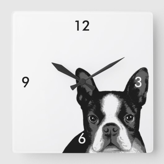 Horloge Carrée Chien de Boston Terrier (Recto)