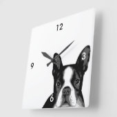 Horloge Carrée Chien de Boston Terrier (Angle)