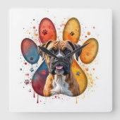 Horloge Carrée Chien De Boxe En Empreinte D'Aquarelle (Recto)