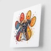 Horloge Carrée Chien De Boxe En Empreinte D'Aquarelle (Angle)