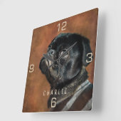 Horloge Carrée Chien de Carlin noir (Angle)