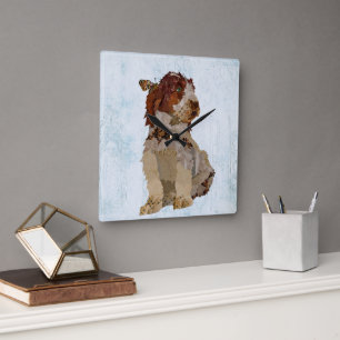 HORLOGE CARRÉE CHIEN DE CHEVEUX ET BOUTEILLE ALLEMANDE