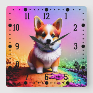 Horloge Carrée Chien de Corgi mignon assis 336633