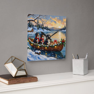 Horloge Carrée Chien de montagne de Berne Noël Bateau Fêtes