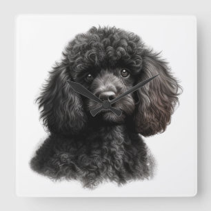 HORLOGE CARRÉE CHIEN DE POODLE NOIR CURLY CUTE