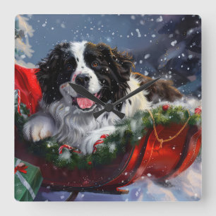 Horloge Carrée Chien de Terre-Neuve Noël Festif