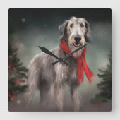 Horloge Carrée Chien de Wolfhound à Noël de neige (Recto)