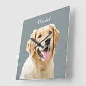 Horloge Carrée Chien d'or retriever personnalisé Chien dessiné pe (Angle)