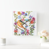 HORLOGE CARRÉE CHIEN EMPREINTES DE PATTES JAUNE OISEAU (Maison)