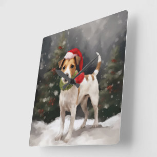 Horloge Carrée Chien Jack Russell dans la neige de Noël