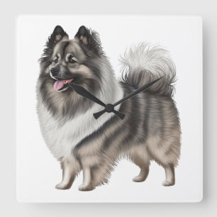 HORLOGE CARRÉE CHIEN KEESHOND FLUFFY BEAU