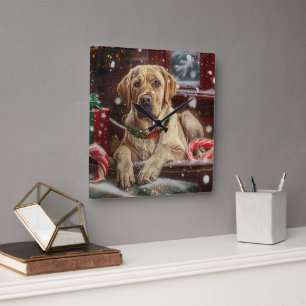 Horloge Carrée Chien Labrador Fête de Noël