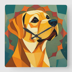 Horloge Carrée Chien Labrador Retriever Jaune Art Géométrique