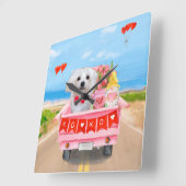 Horloge Carrée Chien maltais Saint Valentin Camion (Angle)