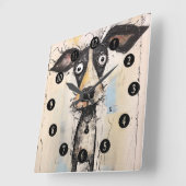 Horloge Carrée Chien sauvage Abstrait (Angle)