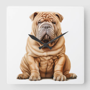 HORLOGE CARRÉE CHIEN SHAR PEI BRUN MAGNIFIQUE