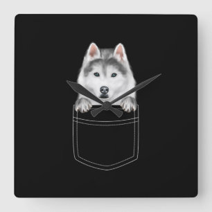 Horloge Carrée Chien Sibérien Husky À Poche Drôle cadeau de l'am