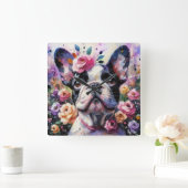 Horloge Carrée Chien-taureau français avec peinture impressionnis (Maison)