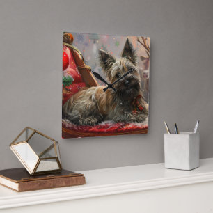 Horloge Carrée Chien Terrier Skye Noël Festif
