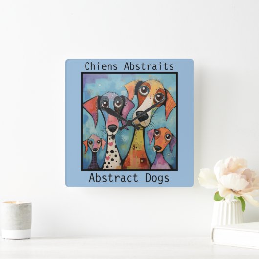 Horloge Carrée Chiens Abstraits bleus (Maison)