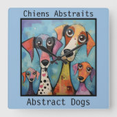 Horloge Carrée Chiens Abstraits bleus (Recto)