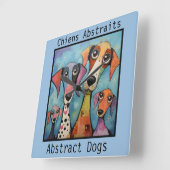 Horloge Carrée Chiens Abstraits bleus (Angle)