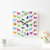Horloge Carrée Chiens colorés silhouettes (Maison)