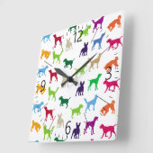 Horloge Carrée Chiens colorés silhouettes (Angle)