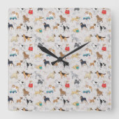 Horloge Carrée Chiens mignons Design Motif Blanc (Recto)