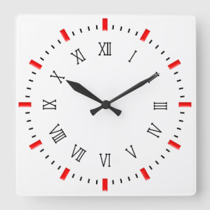 Horloge Carrée Chiffre romain classique avec rectangles rouges