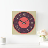Horloge Carrée Chiffre romain violet-rouge carré (Maison)