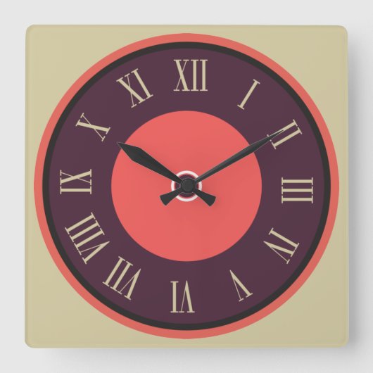 Horloge Carrée Chiffre romain violet-rouge carré (Recto)