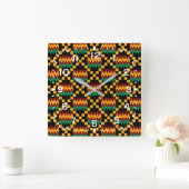 Horloge Carrée Chiffres blancs / Afrique Kente Cloth (Maison)