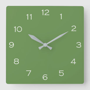 Horloge Carrée Chiffres blancs sur cadran mural vert arc