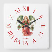 Horloge Carrée Chiffres de Noël Ange Rouge Romain (Recto)