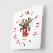 Horloge Carrée Chiffres de Noël Ange Rouge Romain (Angle)