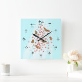 Horloge Carrée Chiffres de papillon chinois Phonétique Pinyin (Maison)