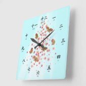 Horloge Carrée Chiffres de papillon chinois Phonétique Pinyin (Angle)