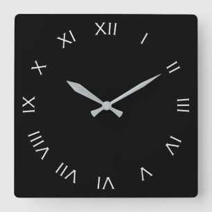 Horloge Carrée Chiffres romains blancs sur wccn noir