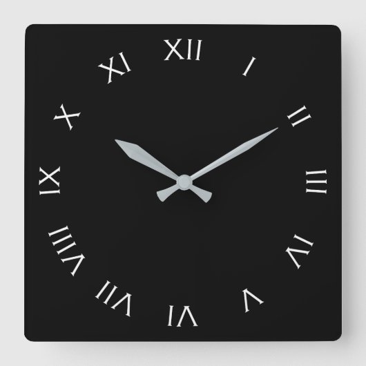 Horloge Carrée Chiffres romains blancs sur wccn noir (Recto)